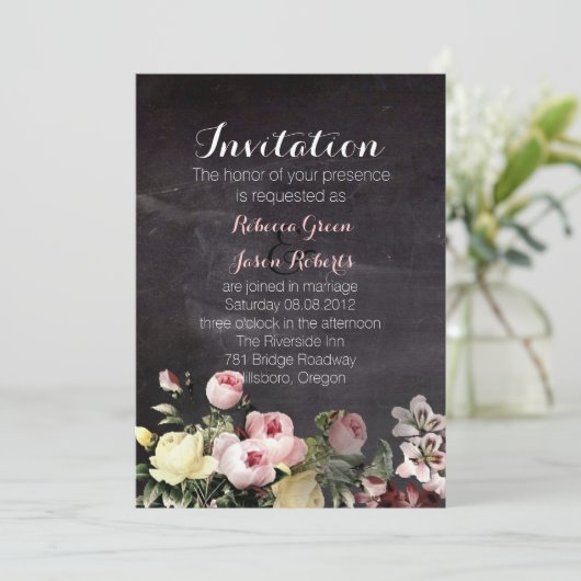moderne  bloemen Chalkboard bruiloft Kaart (Staand voorkant)