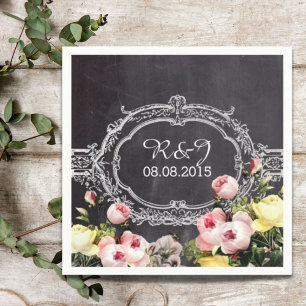 moderne  bloemen Chalkboard bruiloft Servet