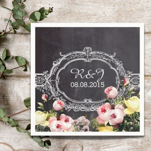 moderne  bloemen Chalkboard bruiloft Servet