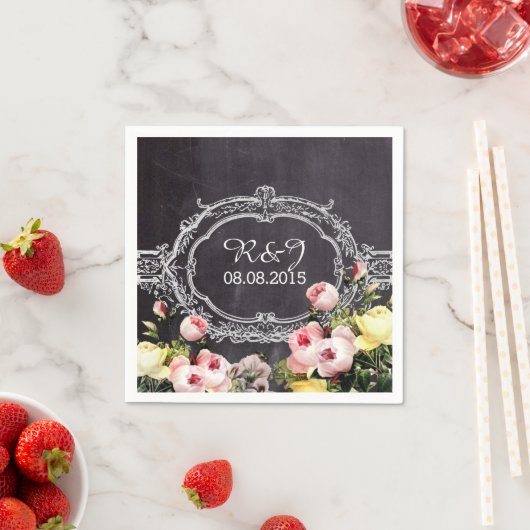 moderne  bloemen Chalkboard bruiloft Servet (Insitu)