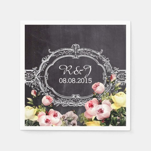 moderne  bloemen Chalkboard bruiloft Servet (Voorkant)