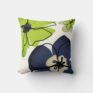 Moderne Bloemen Chartreuse Navy Cream Bloem Ivoor Kussen