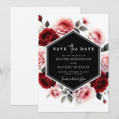 Moderne Bloemen Crimson Red Wedding Save The Date (Voorkant / Achterkant)