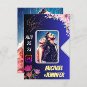 Moderne Bloemen Custom Foto QR Code Trouwen Bedankkaart (Voorkant / Achterkant)