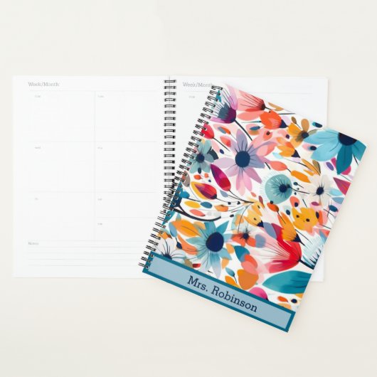Moderne bloemen Custom naam cover Weekly & Monthly Planner (Display)