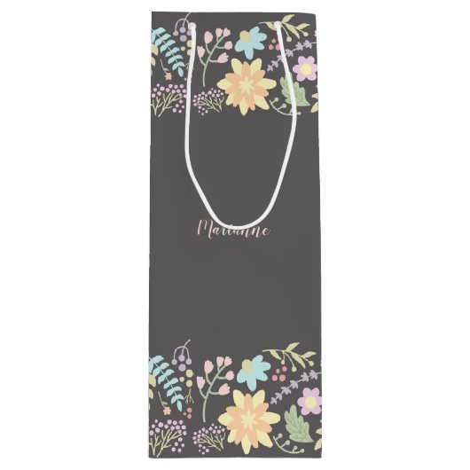 Moderne Bloemen Custom Wedding Favor Wijnzakken Wijn Cadeautas (Voorkant)