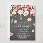 Moderne Bloemen Drop Roze Pioenen Verjaardagsfeest Kaart (Voorkant)