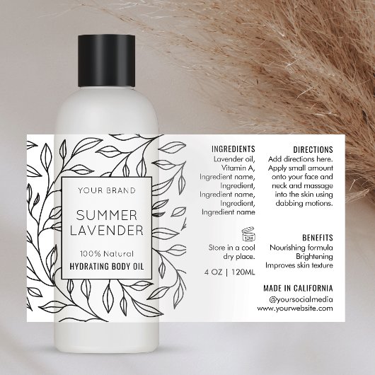 Moderne Bloemen Eenvoudige 4 OZ Cosmetische Fles L Rechthoekige Sticker