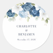 Moderne Bloemen Elegante Dusty Blue Wedding Ronde Sticker (Voorkant)