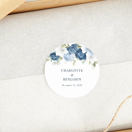 Moderne Bloemen Elegante Dusty Blue Wedding Ronde Sticker