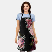 Moderne bloemen Elegante pioenen op zwart Schort (Gedragen)