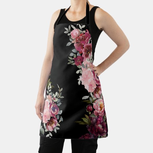Moderne bloemen Elegante pioenen op zwart Schort (Insitu)