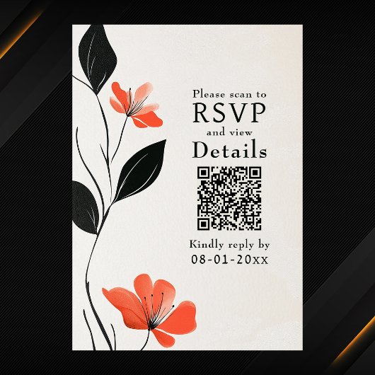Moderne Bloemen Elegantie Vetgedrukte Bloemen QR C RSVP Kaartje