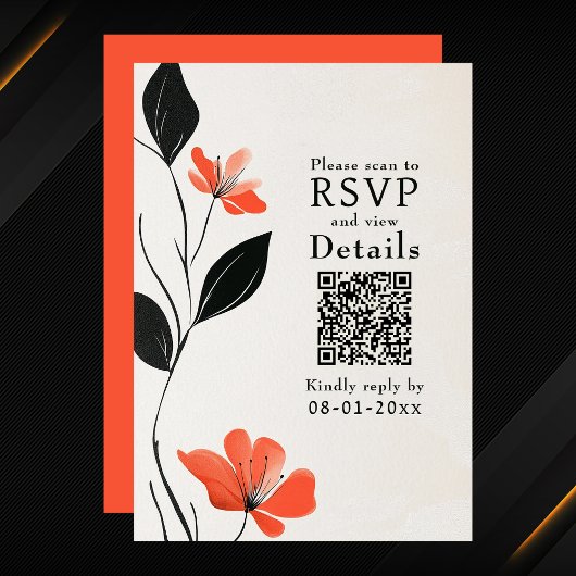 Moderne Bloemen Elegantie Vetgedrukte Bloemen QR C RSVP Kaartje