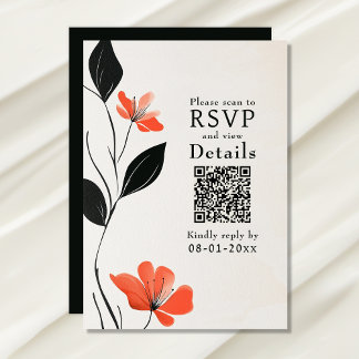 Moderne Bloemen Elegantie Vetgedrukte Bloemen QR C RSVP Kaartje