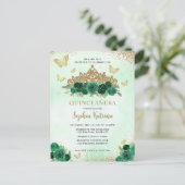 Moderne Bloemen Emerald Groen Goud Tiara Quinceañe Briefkaart (Staand voorkant)