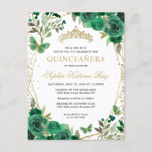 Moderne Bloemen Emerald Groen Goud Tiara Quinceañe Briefkaart