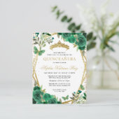 Moderne Bloemen Emerald Groen Goud Tiara Quinceañe Briefkaart (Staand voorkant)