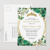 Moderne Bloemen Emerald Groen Goud Tiara Quinceañe Briefkaart (Voorkant / Achterkant)
