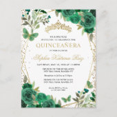 Moderne Bloemen Emerald Groen Goud Tiara Quinceañe Briefkaart (Voorkant)