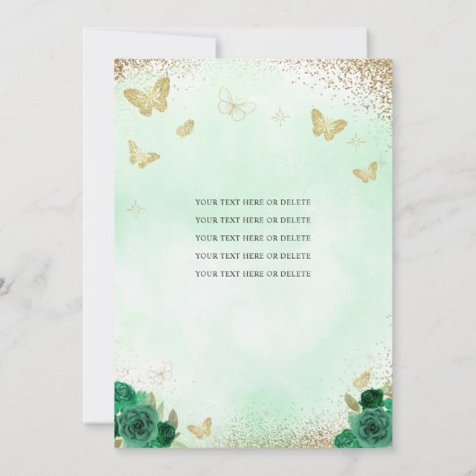 Moderne Bloemen Emerald Groen Goud Tiara Quinceañe Kaart (Achterkant)