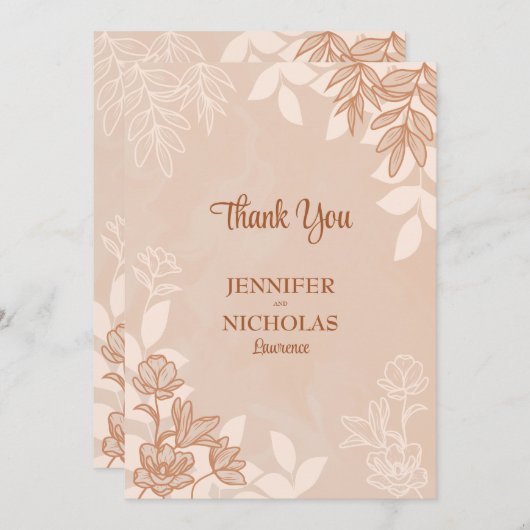 Moderne bloemen en bladeren voor bruiloft bedankkaart (Voorkant / Achterkant)
