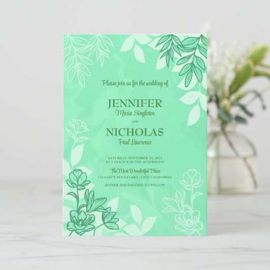 Moderne bloemen en bladeren voor bruiloft kaart (Staand voorkant)