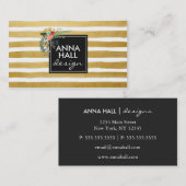 Moderne bloemen en gouden folie strepen visitekaartje (Voorkant / Achterkant)