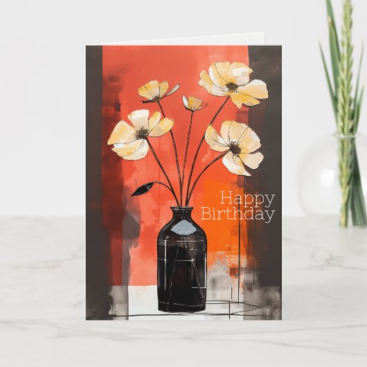  moderne bloemen en vaas verjaardag kaart (Voorkant)