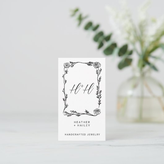 Moderne bloemen en wijnstokken grens sieraden ontw visitekaartje (Staand voorkant)