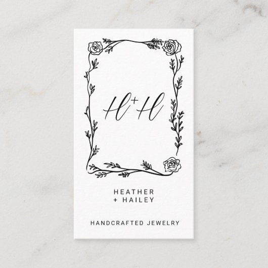 Moderne bloemen en wijnstokken grens sieraden ontw visitekaartje (Voorkant)