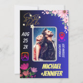 Moderne Bloemen Foto QR Code Trouwen Save the Date Kaart (Voorkant)