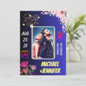 Moderne Bloemen Foto QR Code Trouwen Save the Date Kaart (Staand voorkant)