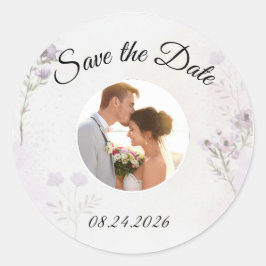 Moderne Bloemen Foto Save the Date Ronde Sticker