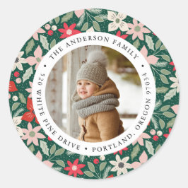 Moderne Bloemen | Foto van vakantie retouradres Ronde Sticker