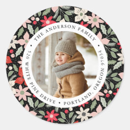 Moderne Bloemen | Foto van vakantie retouradres Ronde Sticker