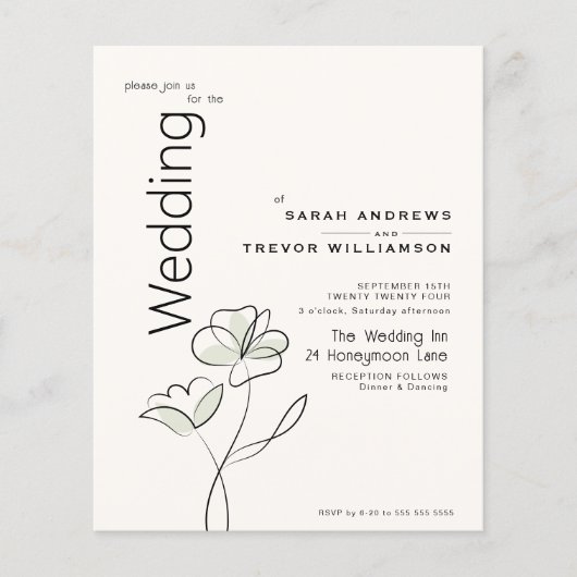 Moderne Bloemen Gedempte Sage Buff Bruiloft uitnod Flyer (Voorkant)