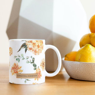 Moderne bloemen Geel en Kraft Persoonlijke Gift Koffiemok