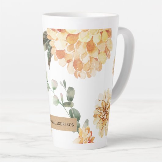 Moderne bloemen Geel en Kraft Persoonlijke Gift Latte Mok (Rechterhoek)