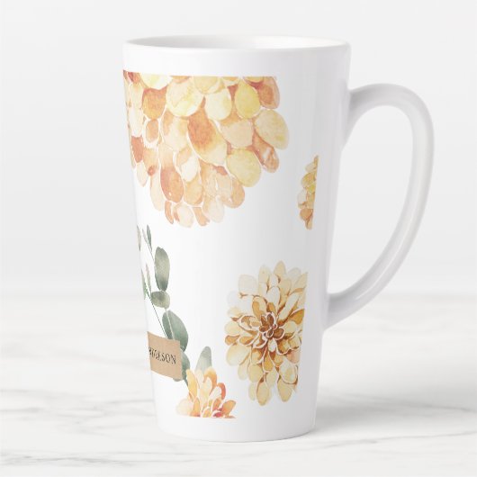 Moderne bloemen Geel en Kraft Persoonlijke Gift Latte Mok (Rechts)