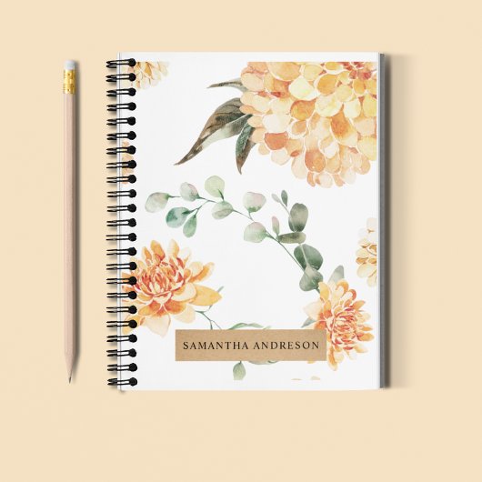 Moderne bloemen Geel en Kraft Persoonlijke Gift Notitieboek