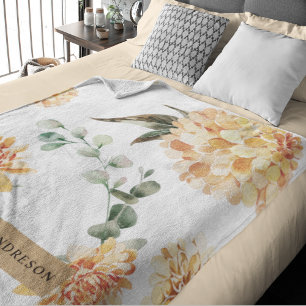 Moderne bloemen Geel en Kraft Persoonlijke Gift Sherpa Deken