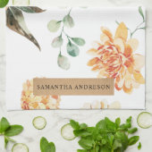 Moderne bloemen Geel en Kraft Persoonlijke Gift Theedoek (Gevouwen)