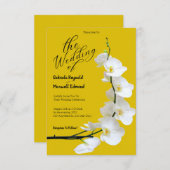 Moderne Bloemen Geel en Witte Orchideeën Bruiloft Kaart (Voorkant / Achterkant)