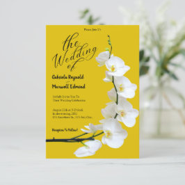 Moderne Bloemen Geel en Witte Orchideeën Bruiloft Kaart