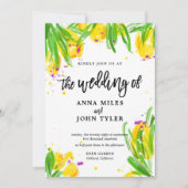 Moderne Bloemen Geel Groen Violette Kalligrafie Kaart (Voorkant)