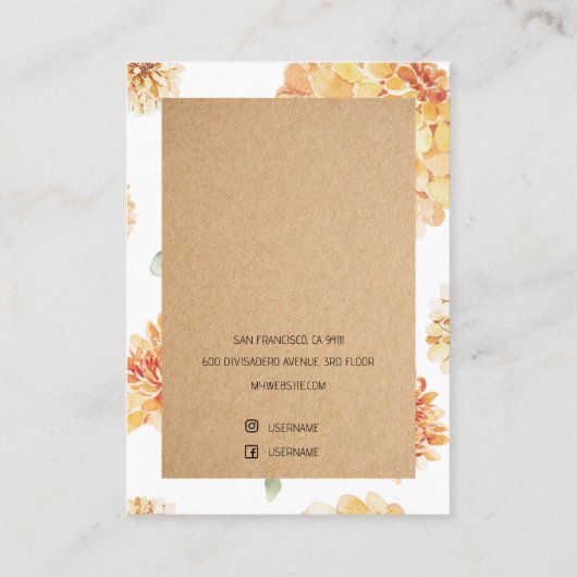 Moderne Bloemen Geel & Kraft Verdienhouder Visitekaartje (Achterkant)