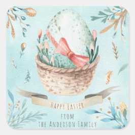 Moderne Bloemen Gelukkig Pasen Wensen Boho Groeten Vierkante Sticker