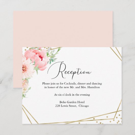 Moderne Bloemen Geometrische bruiloft Receptie Kaa RSVP Kaartje (Voorkant / Achterkant)