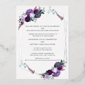 Moderne Bloemen Geometrische Huwelijk Zilver Folie Uitnodiging (Voorkant)